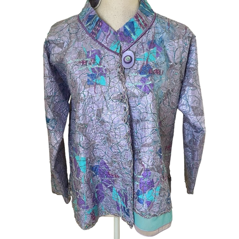 Diane Prekup Purple/Blue/Pink Abstract Mixed Fiber One Button Jacket S